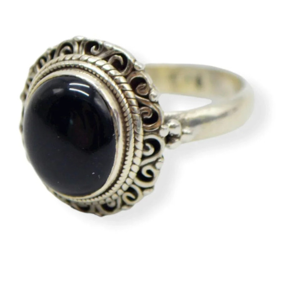 Sterling Silver .925 Black Nephrite Cabochon Ring Size 7 TW 5.69 grams - Picture 3 of 5